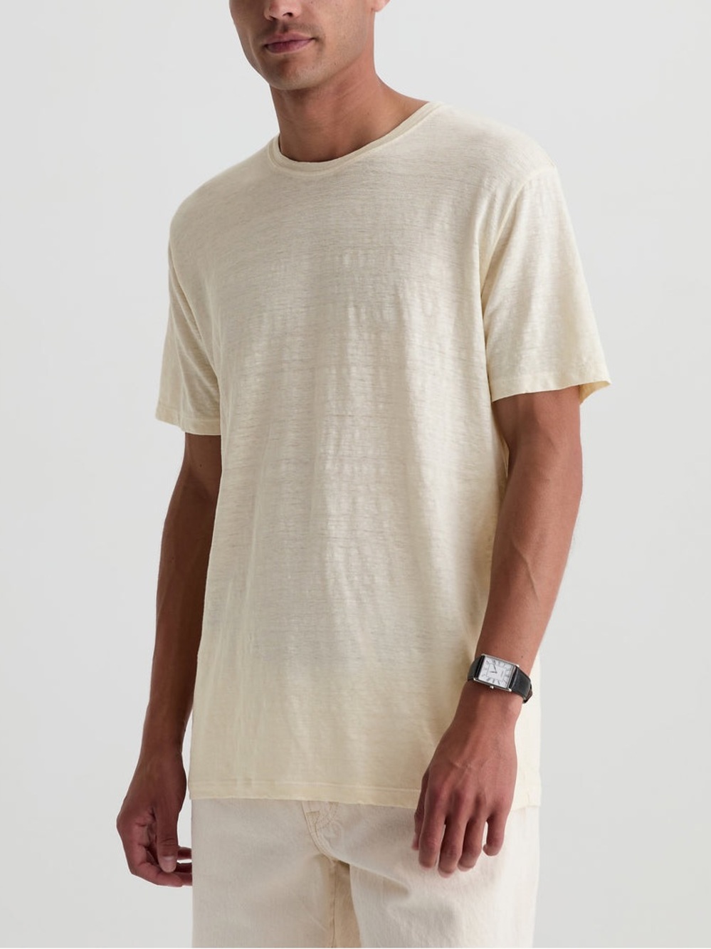 AG Bryce Crew Classic Linen Tee in Champagne